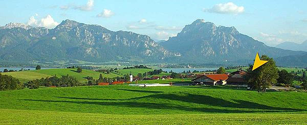 Ausblick von der Ferienwohnung ber den Forggensee auf die Alpen